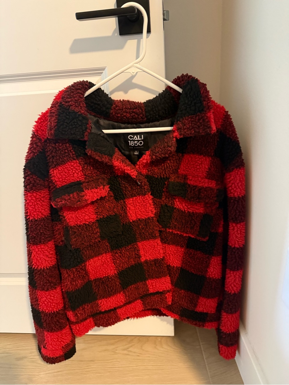 Large - Red & Black Plaid Puffer Button Down Jacket